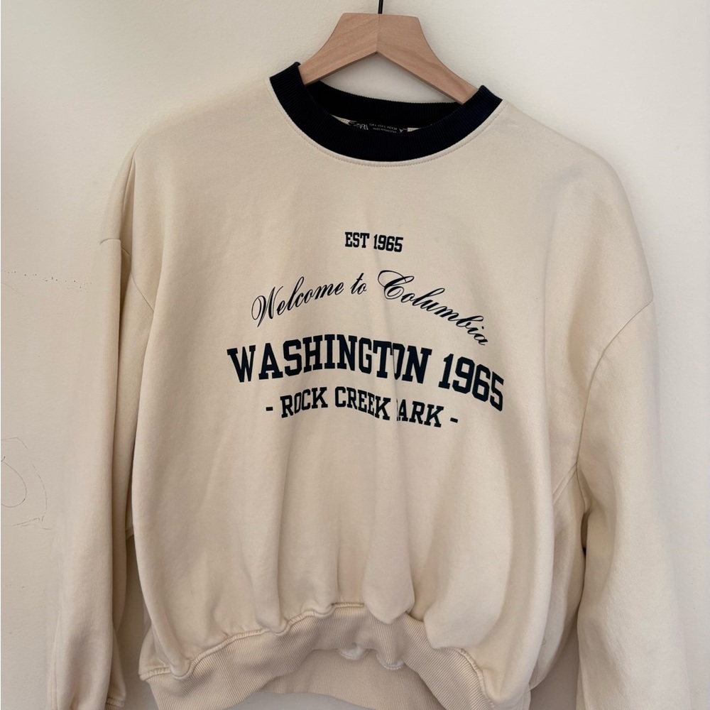 Zara Cream Graphic Crewneck Sweater